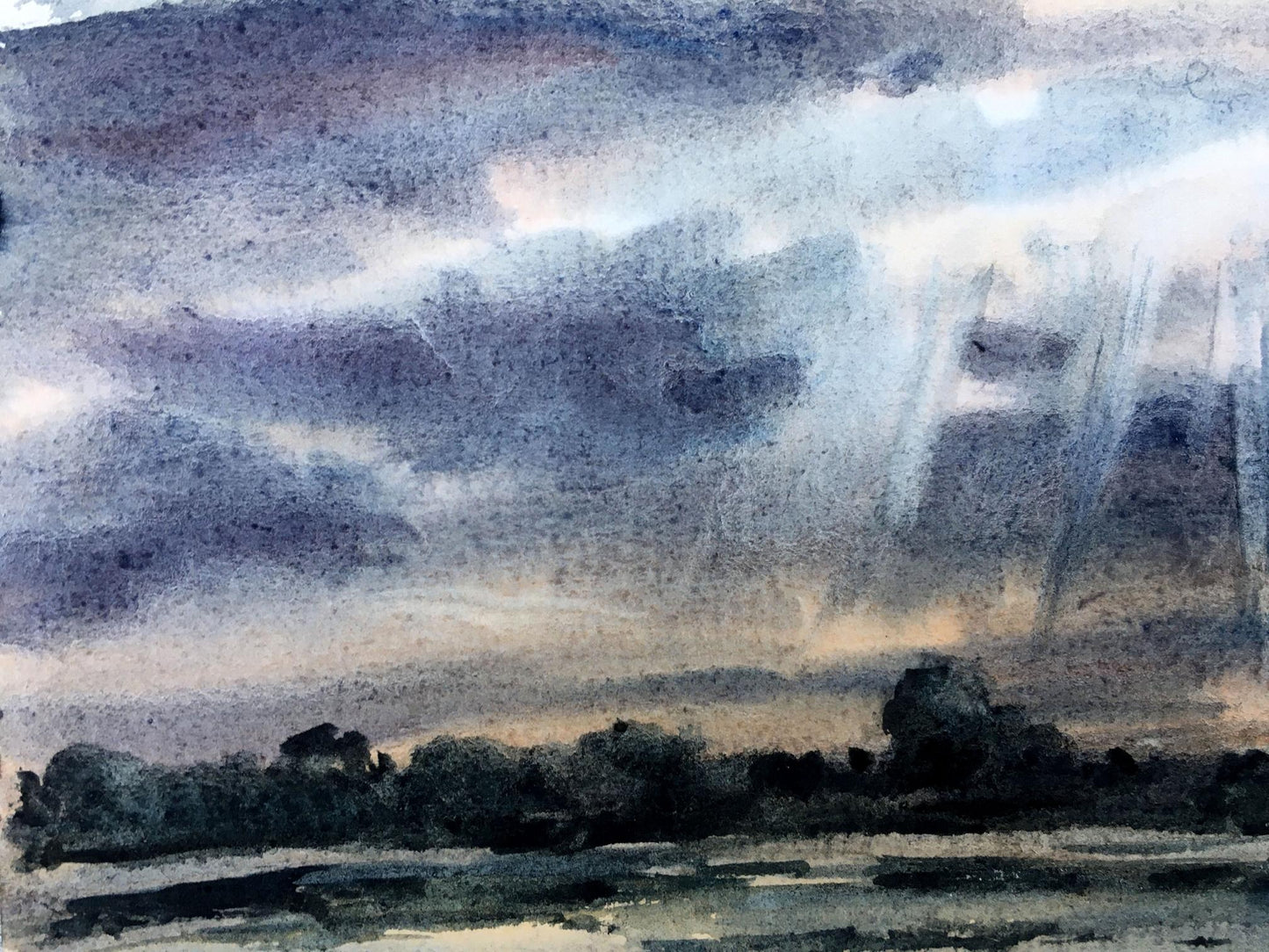 Watercolor painting Clearance through the clouds Viktor Mikhailichenko