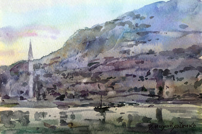 Watercolor painting Autumn mountains Viktor Mikhailichenko