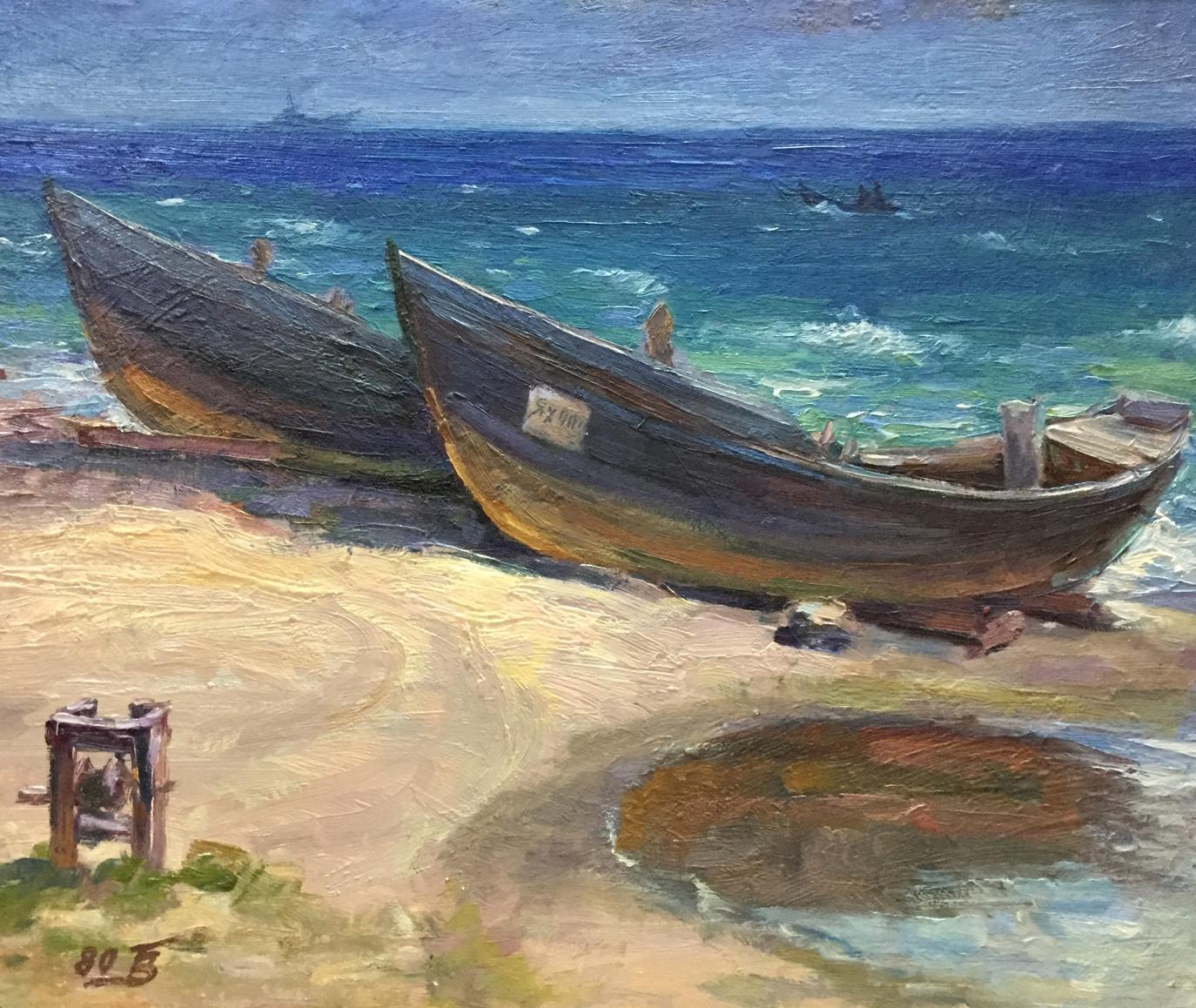 Oil painting Fishing boats Bozhenko Vasily Artemievich