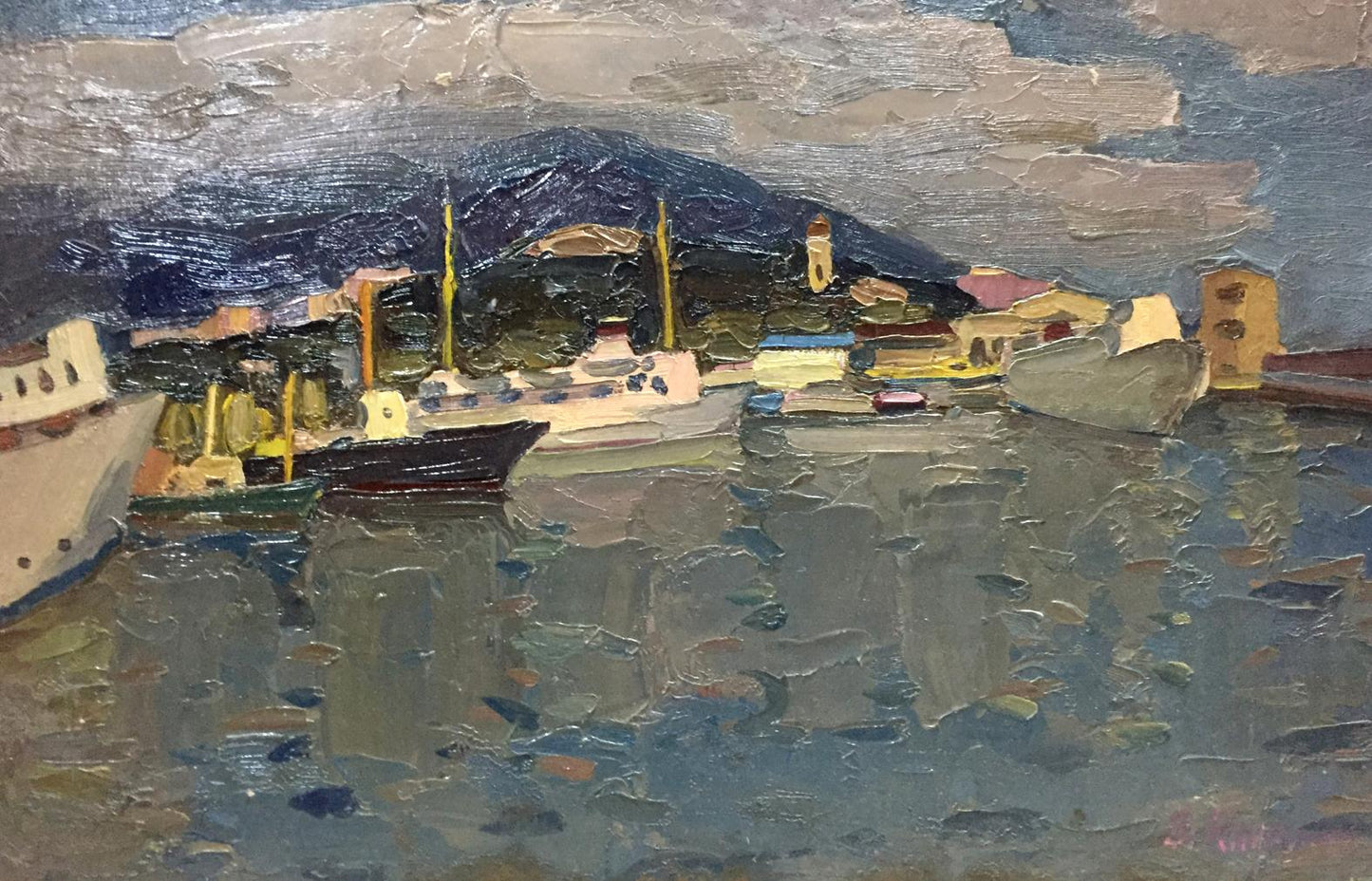 Oil painting Ship port Karelin Vyacheslav