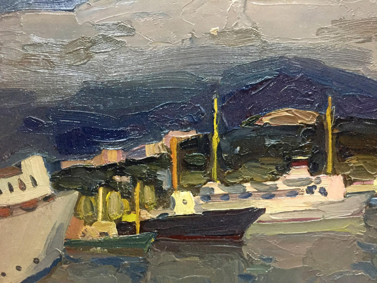 Oil painting Ship port Karelin Vyacheslav