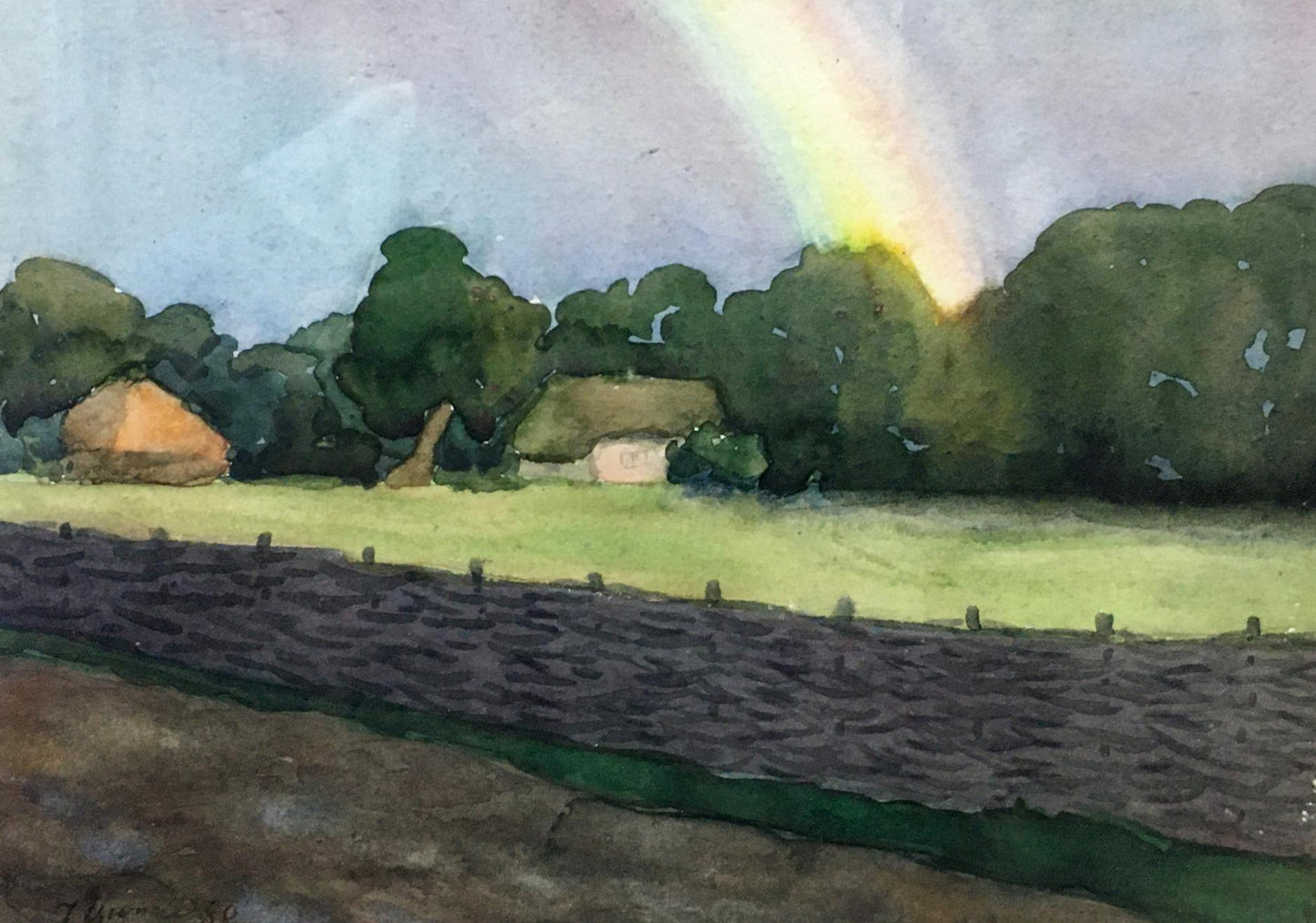 Watercolor painting Landscape with a rainbow Tsyupka Ivan Kirillovich