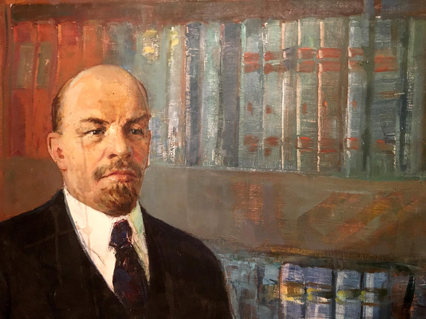 Lenin's portrait is rendered with reverence in Tsvetkova V. P.'s oil painting