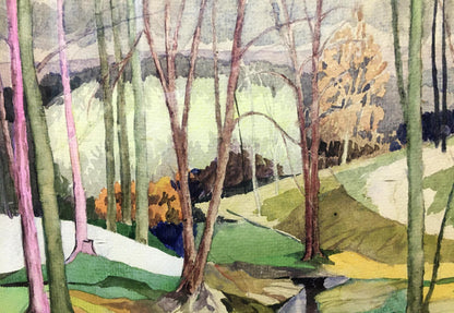 A soothing forest stream brought to life in V. Olisevich's watercolor