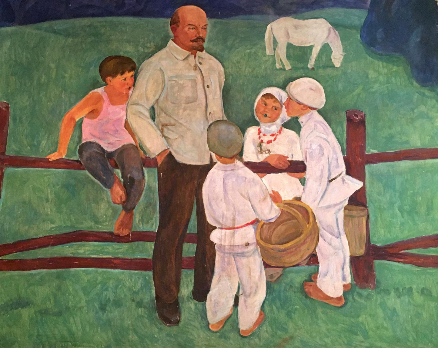 Oil painting Portrait of Lenin with the boys Muravyov A. S.