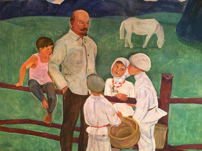 Oil painting Portrait of Lenin with the boys Muravyov A. S.