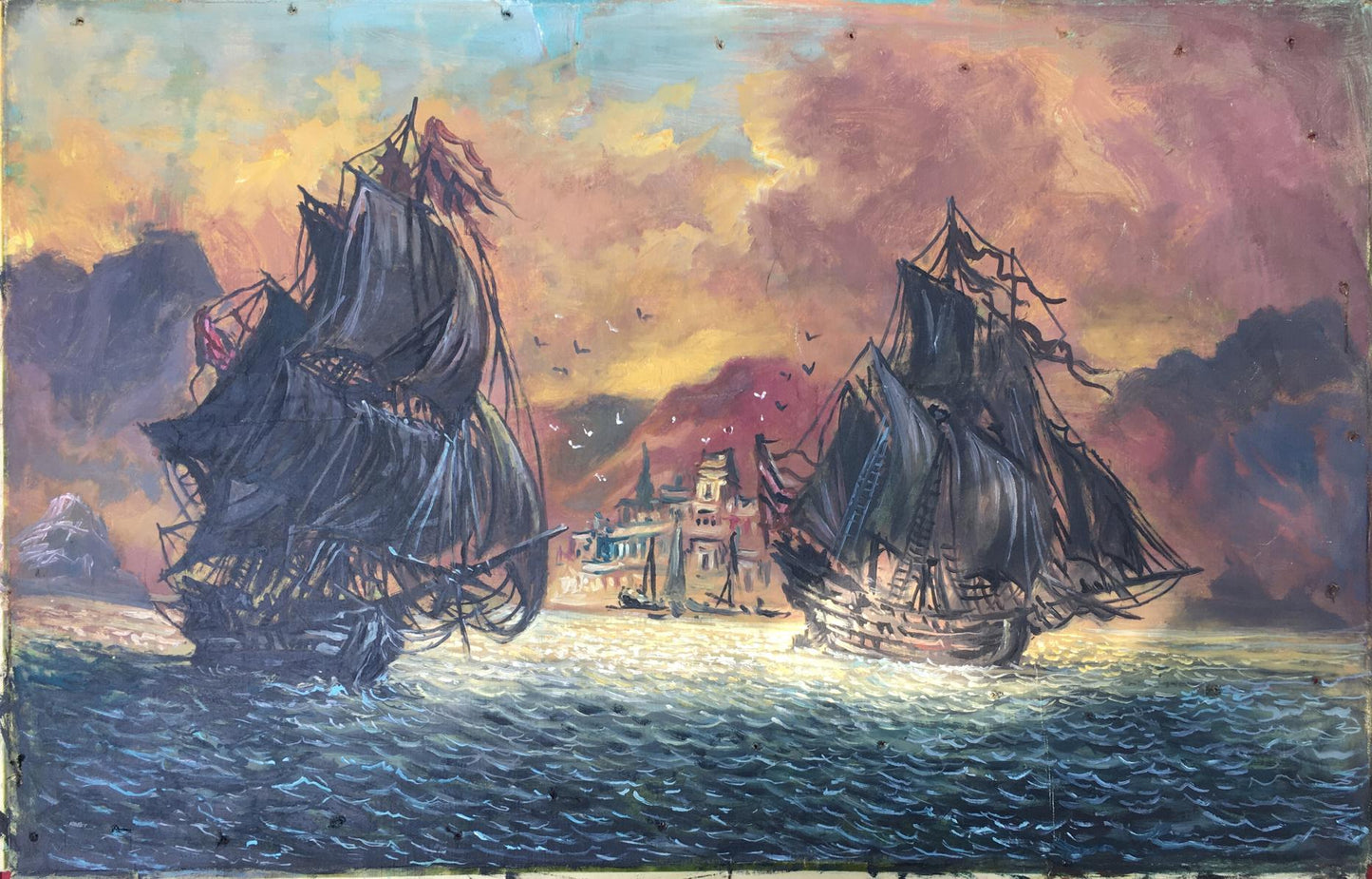 Oil painting Evening in the harbor Alexander Arkadievich Litvinov