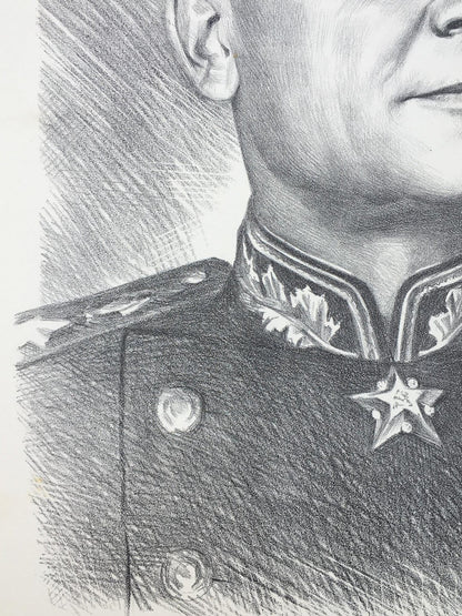 Pencil painting Konev Stepan Ivanovich Litvinov Alexandr Arkad'yevich