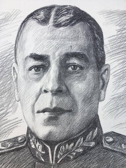 Pencil painting Shaposhnikov Boris Mikhailovich Litvinov Alexandr Arkad'yevich