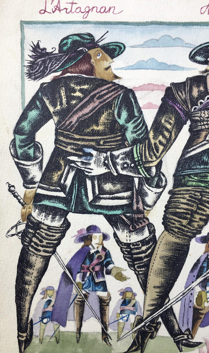 Pen and watercolor painting Musketeers Alexander Arkadievich Litvinov