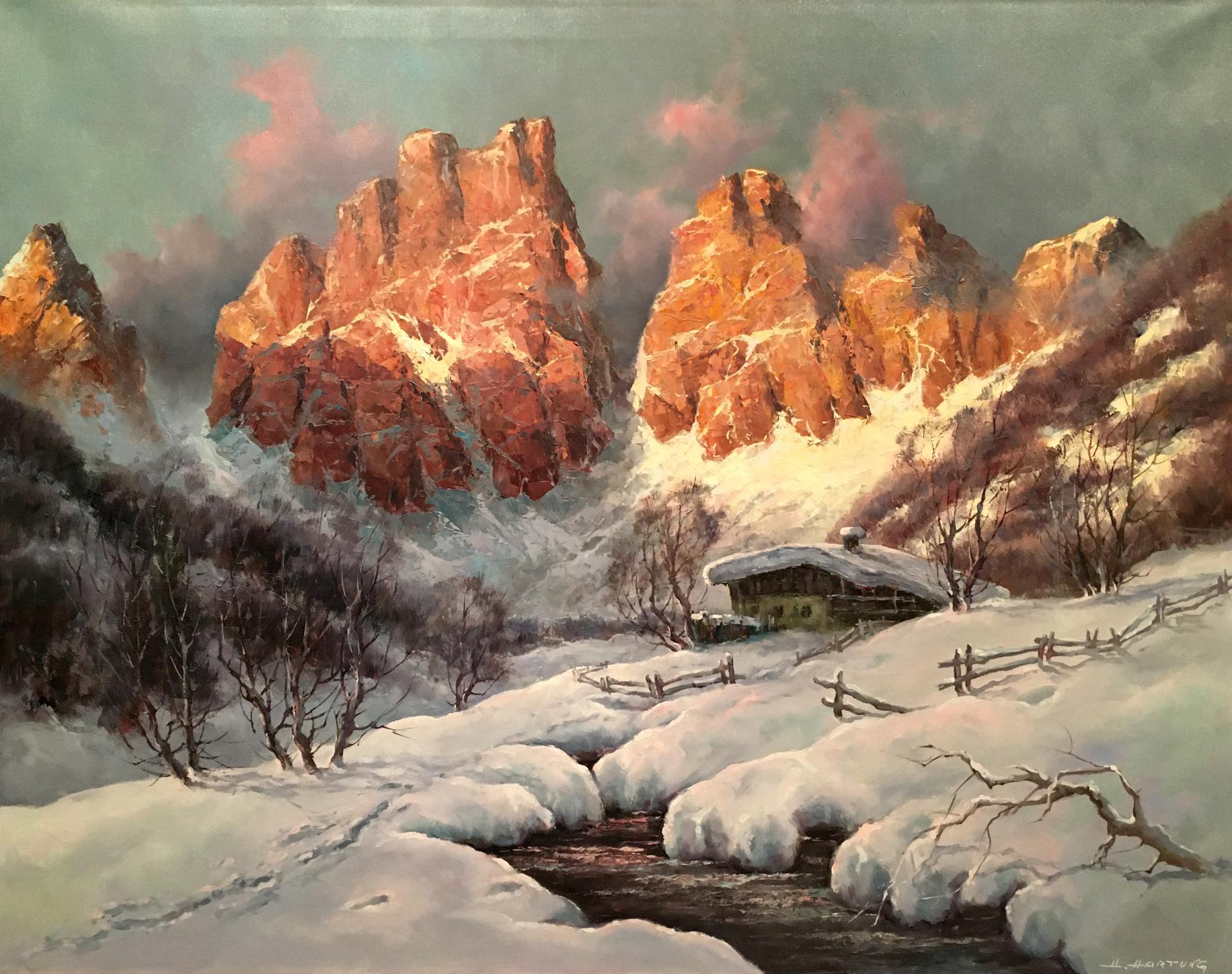 Oil painting Winter landscape Heinrich Hartung