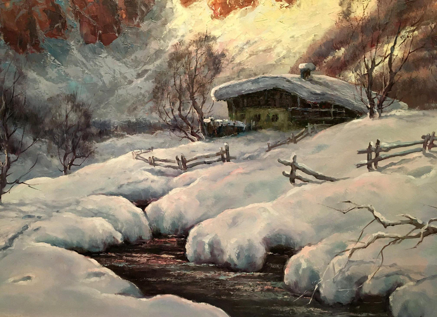 Oil painting Winter landscape Heinrich Hartung