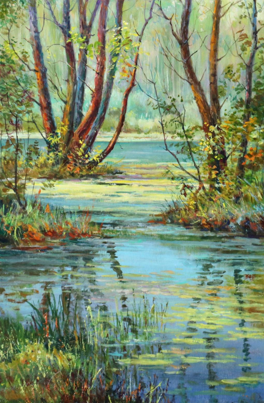 Oil painting Landscape with a swamp in the forest Anatolii Duhnevich