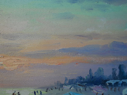 Oil painting Evening beach