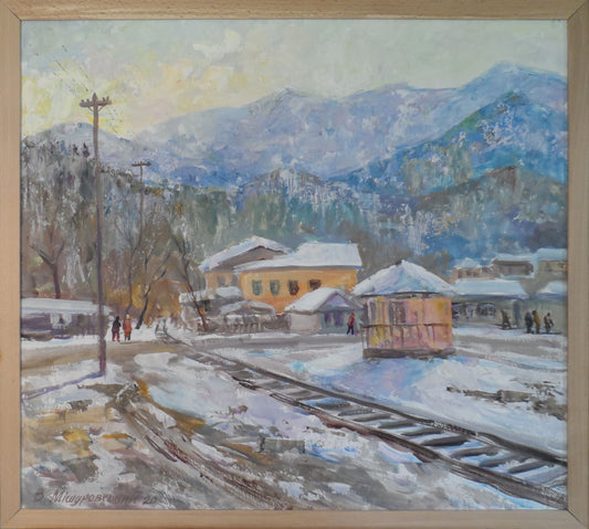 Acrylic painting Winter in village Mishurovsky V. V.