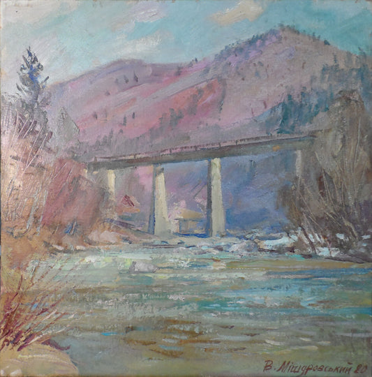 Oil painting Bridge in mountains Mishurovsky V. V.