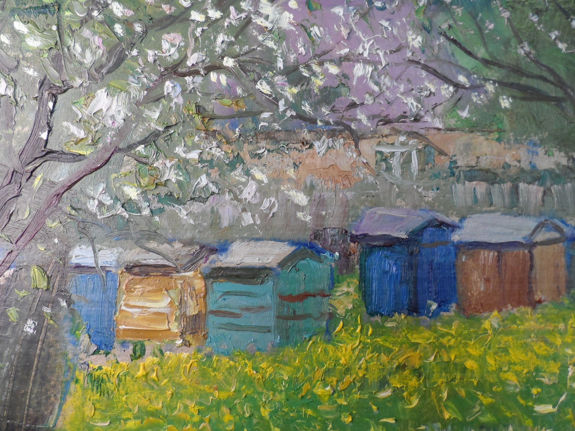 Oil painting depicting "Spring Beehives" by V. V. Mishurovsky