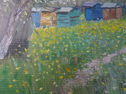 V. V. Mishurovsky's oil painting capturing "Spring Beehives"