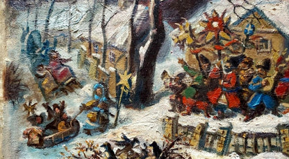 Carols in Village by Daniil Olegovich Litvinov, depicting Ukrainian holiday cheer.