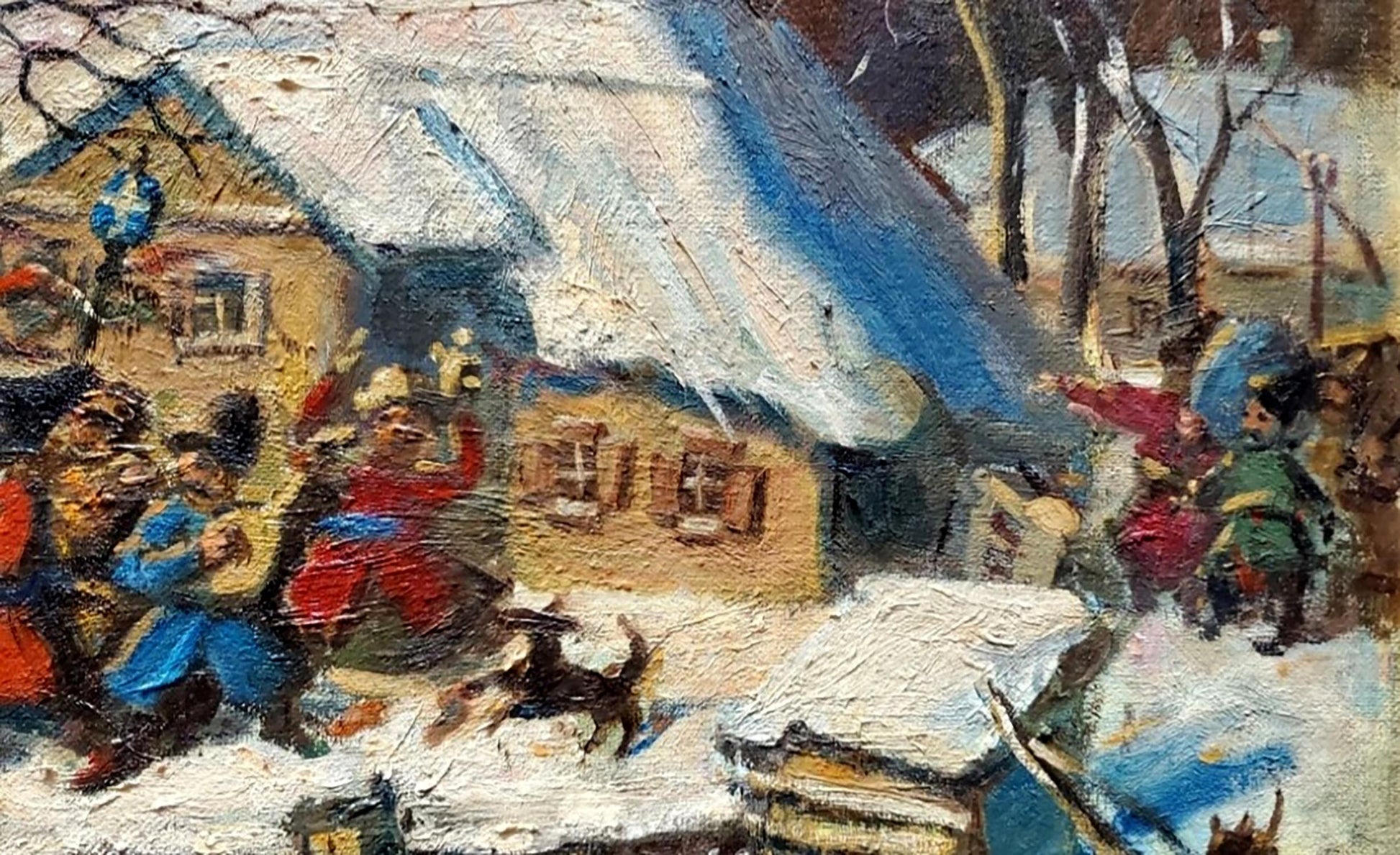 Litvinov's "Carols in a Village" artwork, showcasing traditional Ukrainian celebrations.