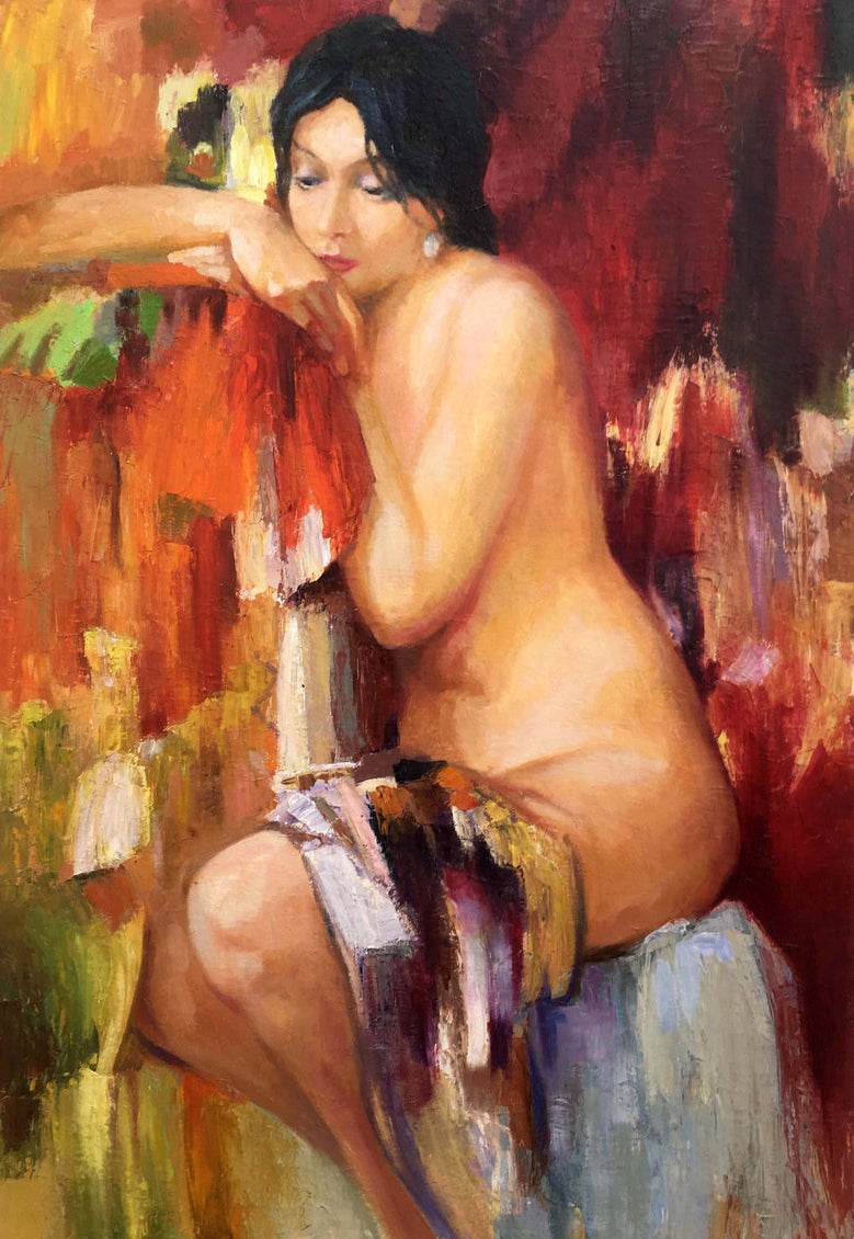 Oil painting Nude girl on red Serdyuk Boris Petrovich