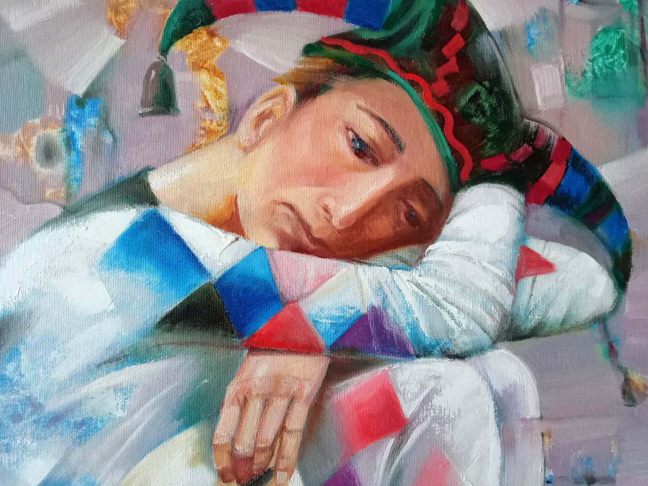 Abstract oil painting Harlequin Anatoly Borisovich Tarabanov