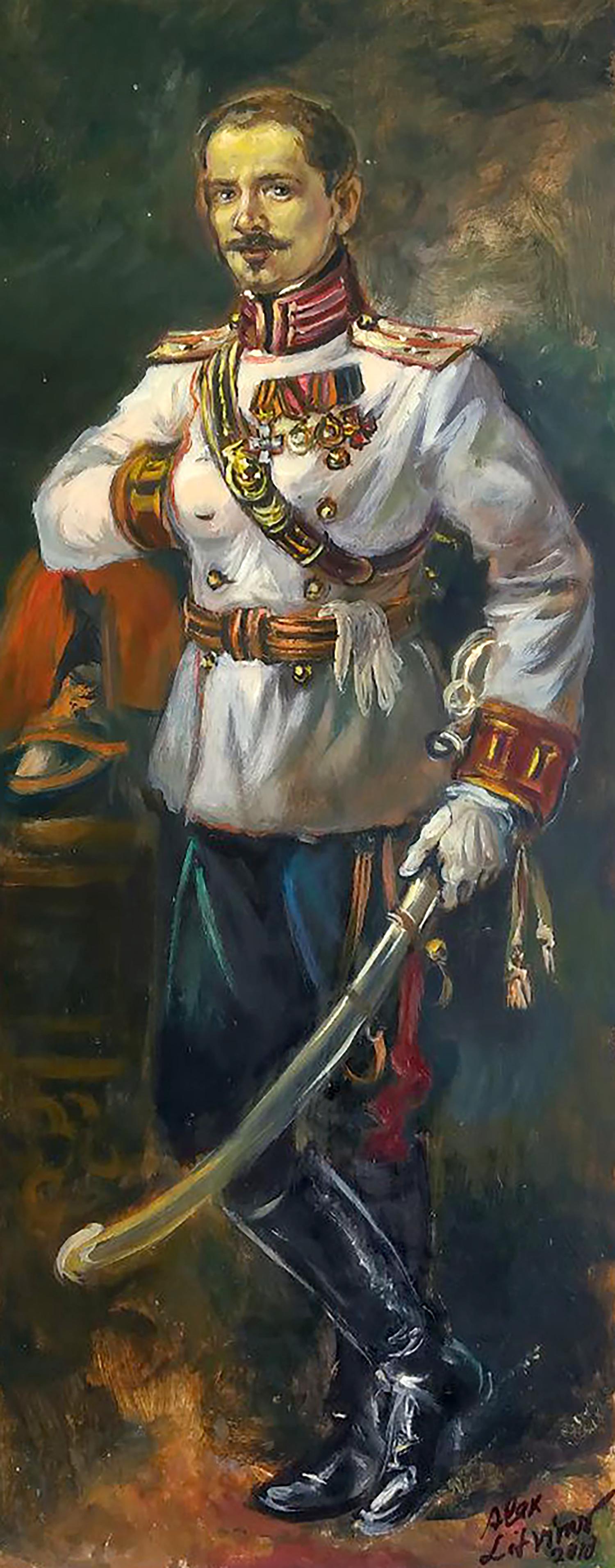 Oil painting Portrait of an officer with a saber Alexander Litvinov