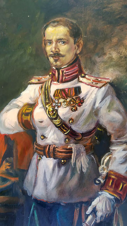 Oil painting Portrait of an officer with a saber Alexander Litvinov