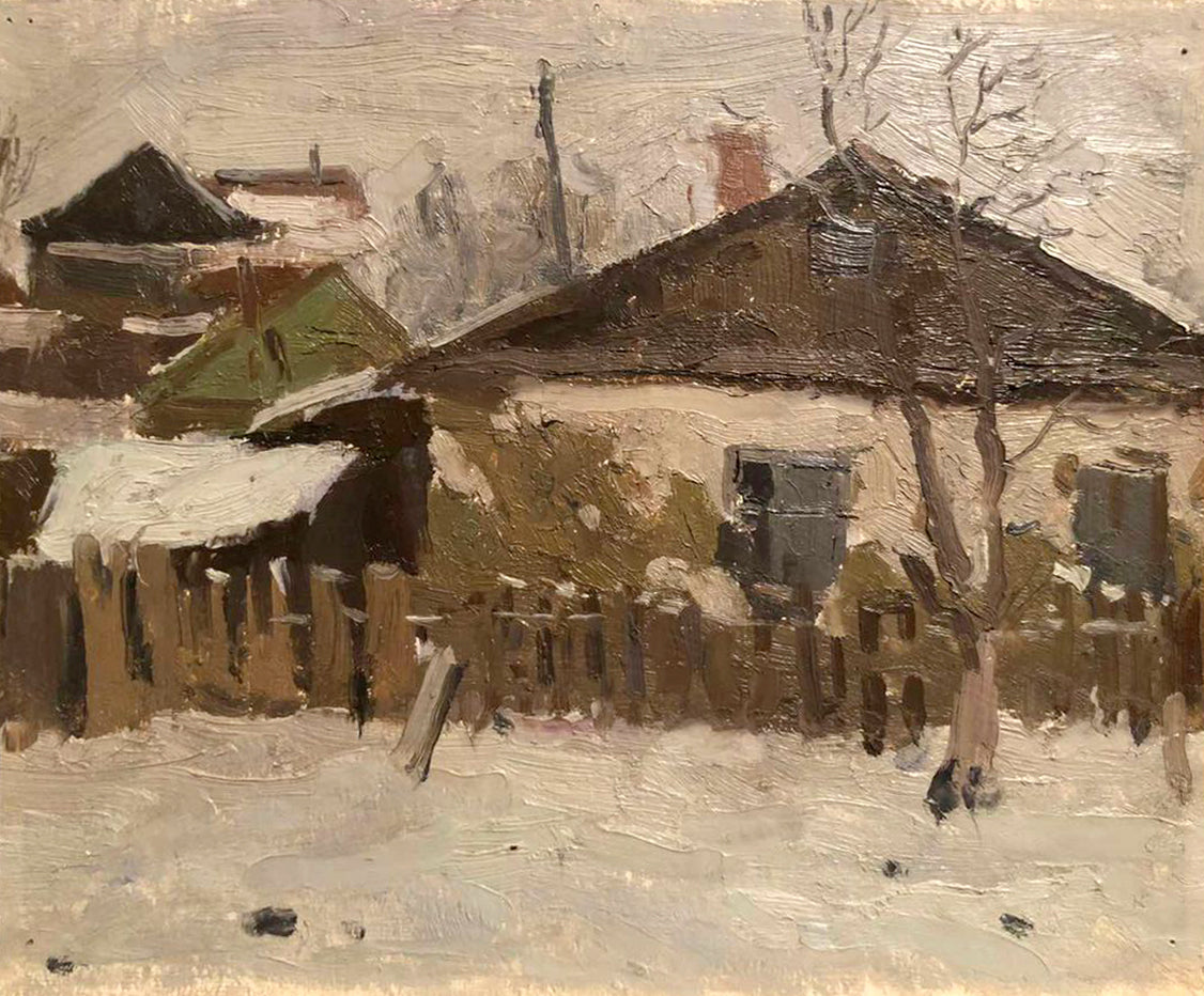 Oil painting Winter village life Unknown artist