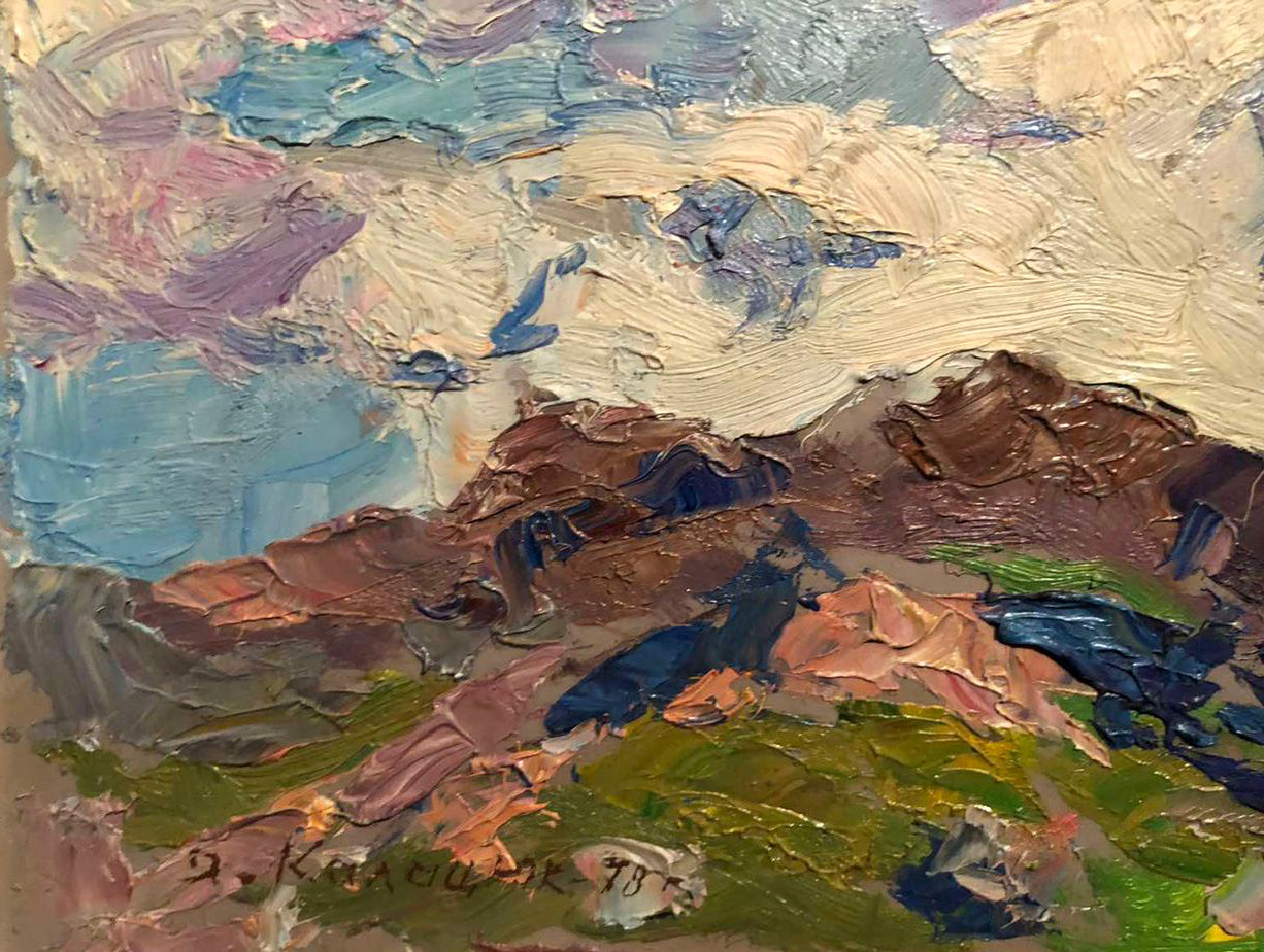 Oil painting of clouds over Baikal's mountains by Yakov Alekseevich Kalatsyuk