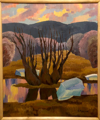 Oil painting River landscape Kudrin Viktor Petrovich
