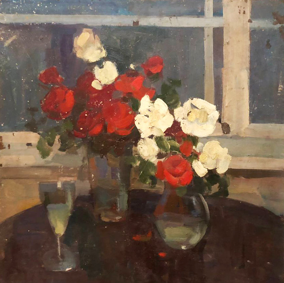 Oil painting Roses on the table