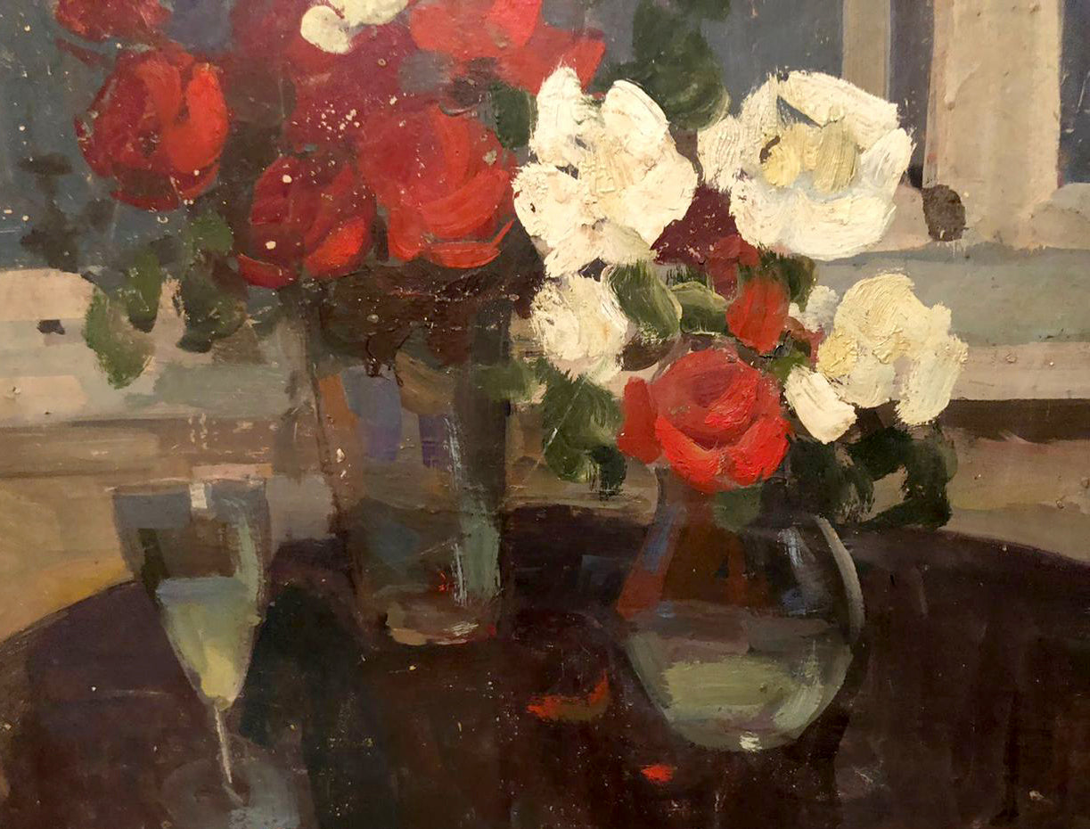 Oil painting Roses on the table