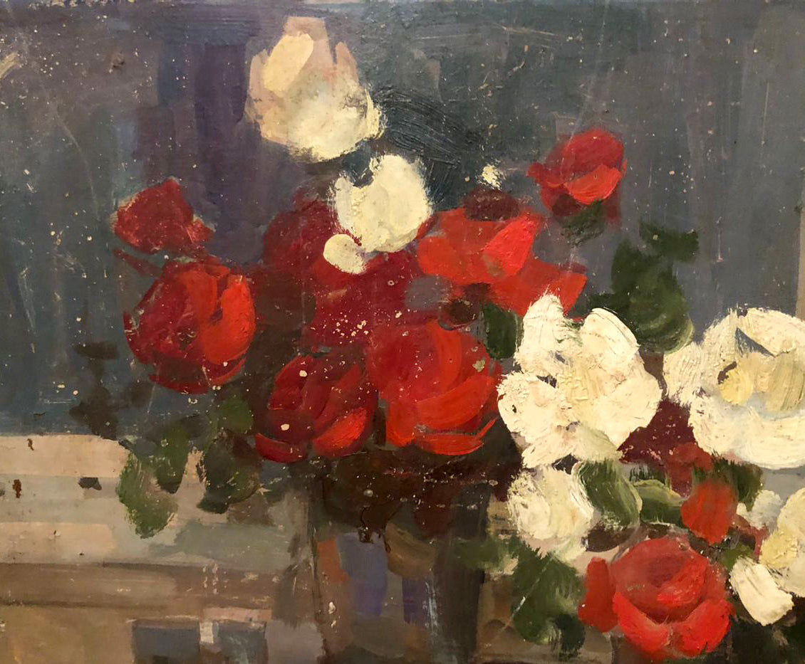 Oil painting Roses on the table