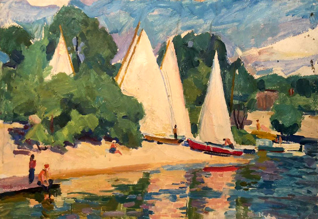 Oil painting Boats on the shore Glushchenko Nikolay Petrovich