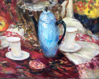 Still life on red oil painting