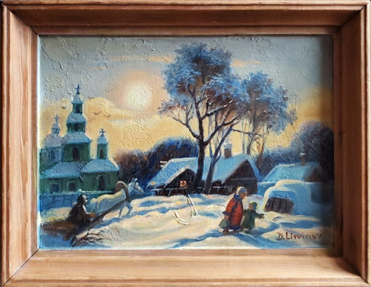 Oil painting Winter sunset in the village Daniil Litvinov