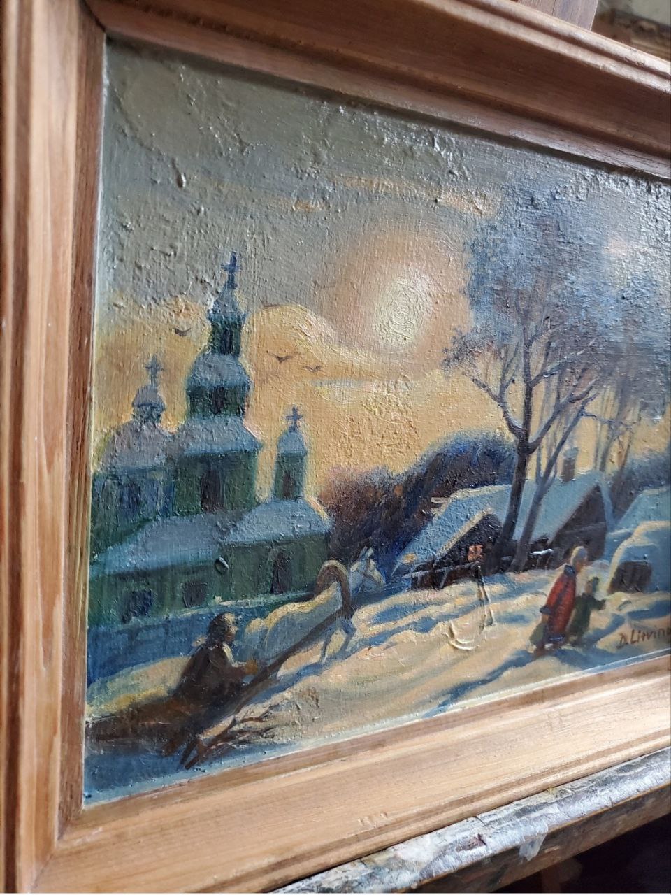 Oil painting Winter sunset in the village Daniil Litvinov