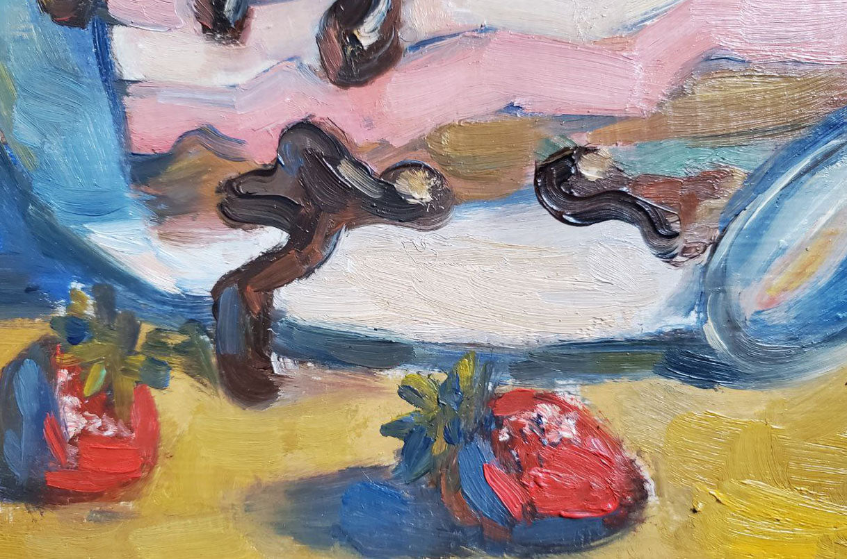 Seaside Delight: Litvinov Daniil Olegovich's Oil Depiction of Cake on the Beach