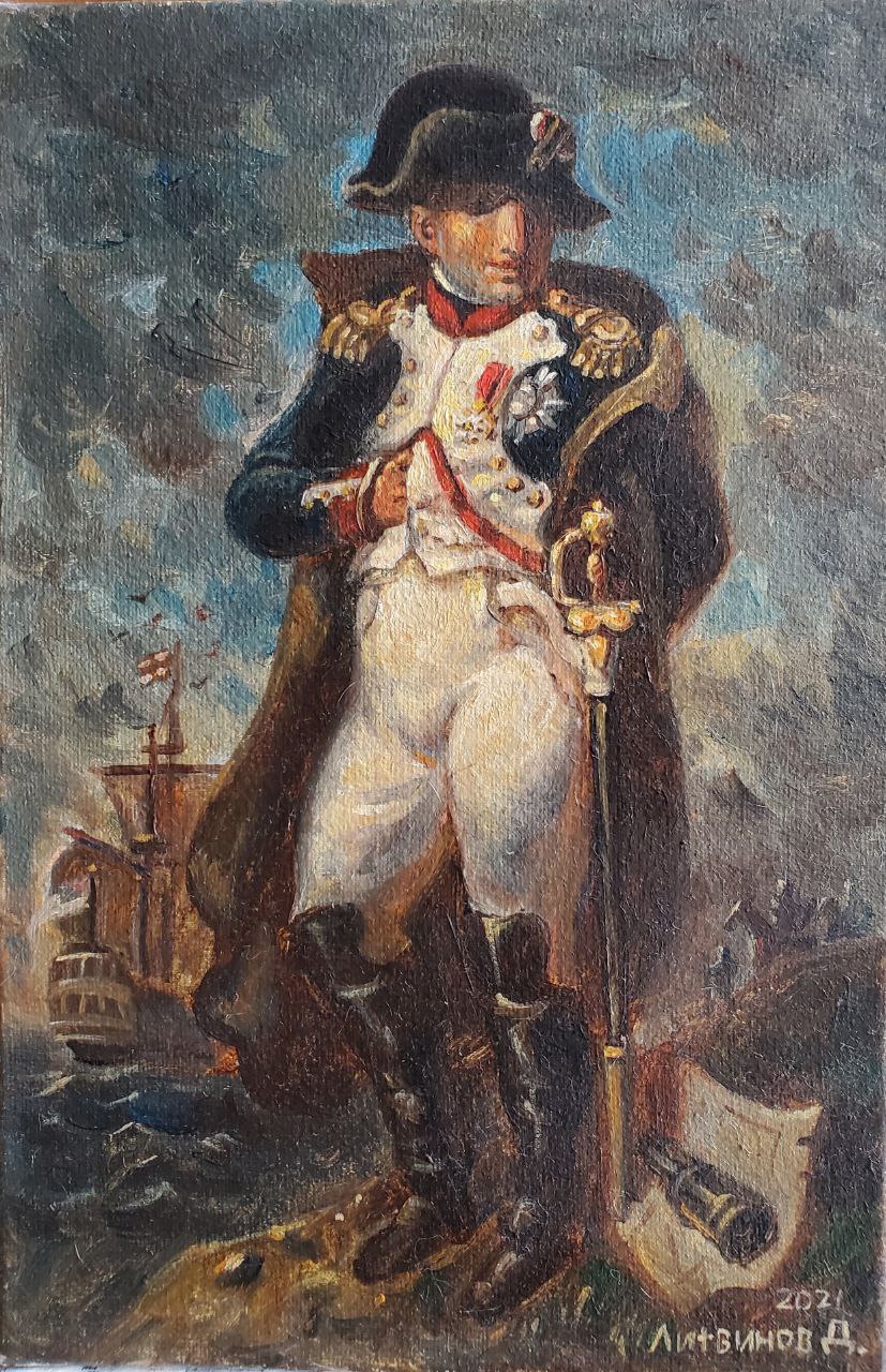 Oil painting Portrait of Napoleon near the sea Daniil Litvinov