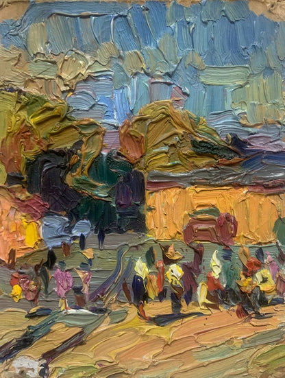 Abstract oil painting Market day in Tashkent Nicholas Rode