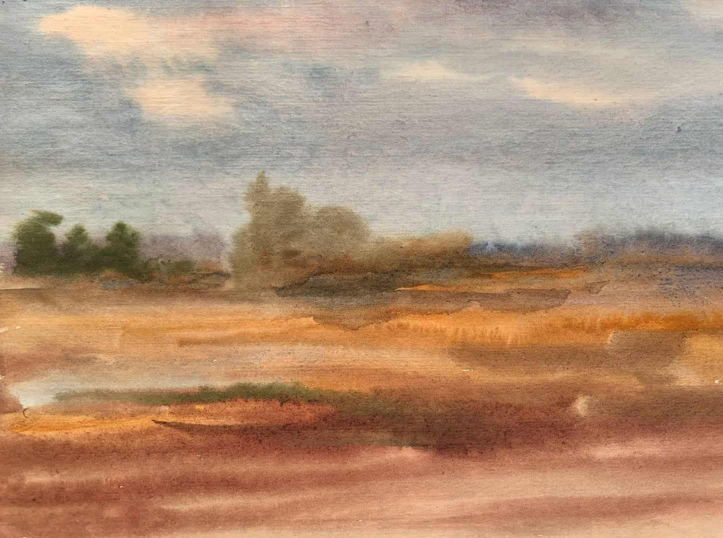 Watercolor painting Golden field A.Khorov