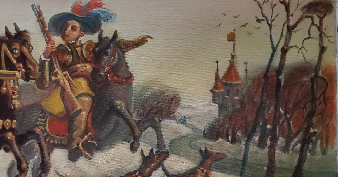 Oil painting Departure for hunting Litvinov Daniil Olegovich