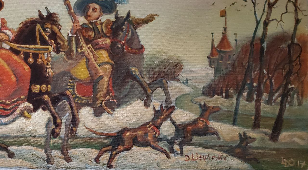 Oil painting Departure for hunting Litvinov Daniil Olegovich