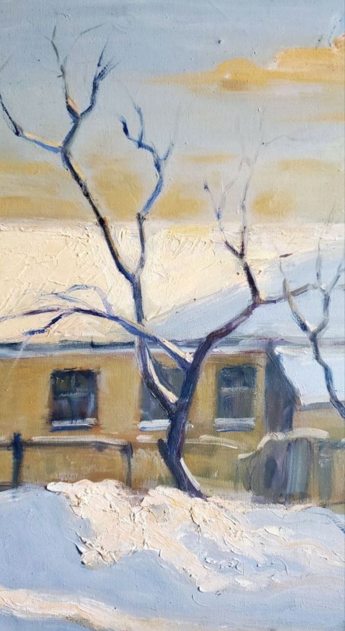Oil painting Winter village portrait Daniil Litvinov