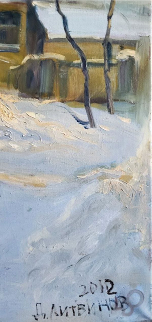 Oil painting Winter village portrait Daniil Litvinov