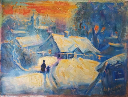Oil painting Winter evening Litvinov Daniil Olegovich