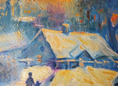 Oil painting Winter evening Litvinov Daniil Olegovich