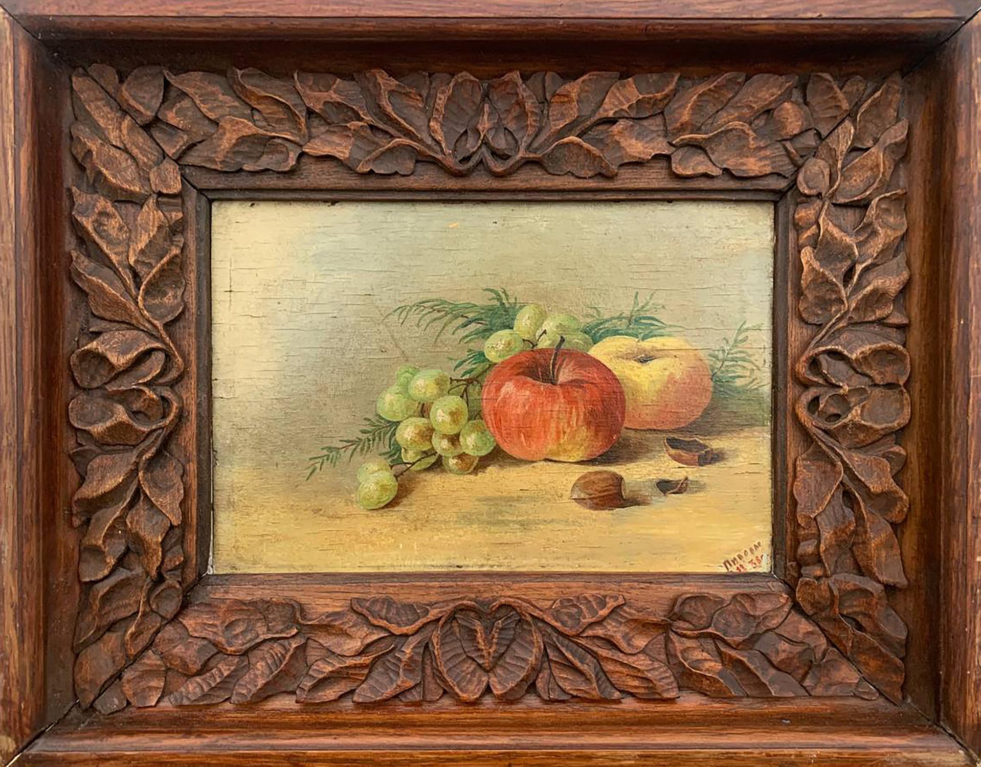 Oil painting Grapes and apple Pivovar