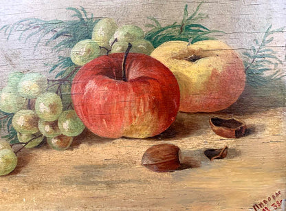 Oil painting Grapes and apple Pivovar